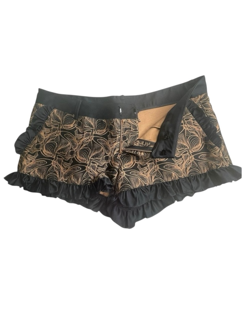 new Thomas Wylde ๐ฃ Luxe Naughty Ruffled Shorts ๐ฃ Black + Rose Gold Print ๐ฃ 4 ๐ฃ - Picture 8 of 16